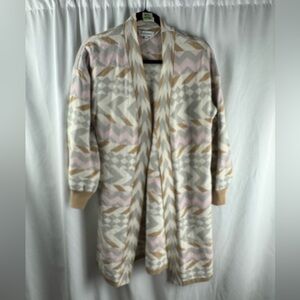 Anthropologie Calligraphie Cardigan Long Sweater Ivory Pink Tan Gray
